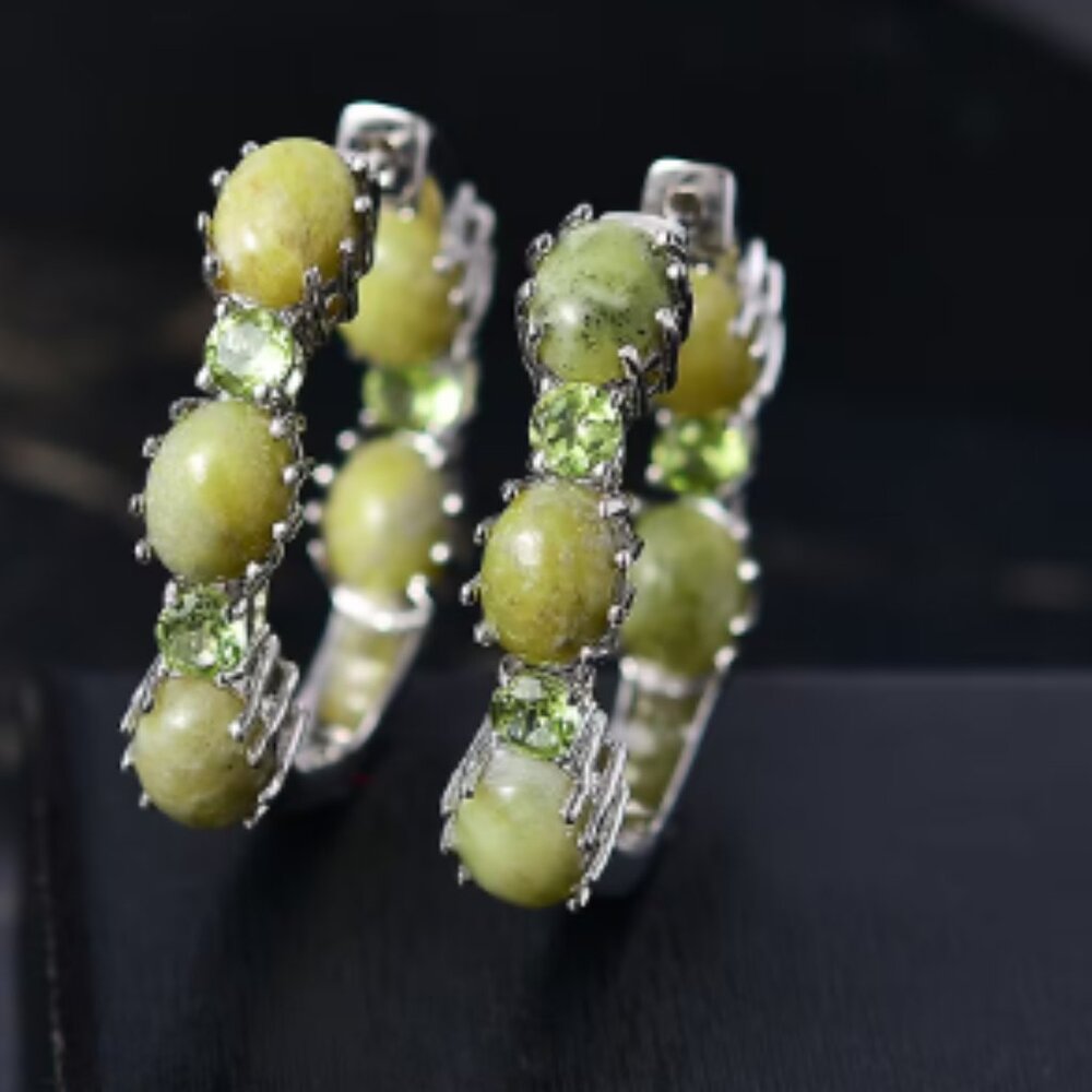Connemara Marble and Peridot 15.10 ctw Whispers of Ireland Clover Leaf Earrings